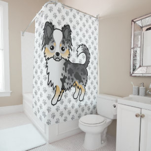 Blue Merle Long Coat Chihuahua Cartoon Dog & Paws Shower Curtain