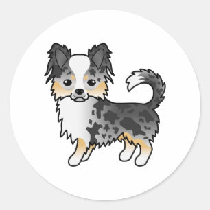 Blue Merle Long Coat Chihuahua Cute Cartoon Dog Classic Round Sticker