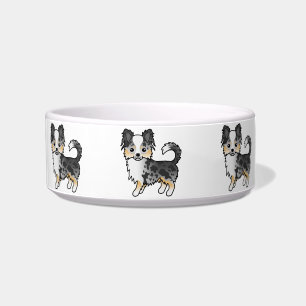 Blue Merle Long Coat Chihuahua Cute Cartoon Dogs Bowl