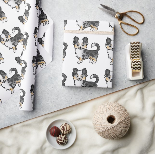 Blue Merle Long Coat Chihuahua Cute Dog Pattern Wrapping Paper (Crafts)