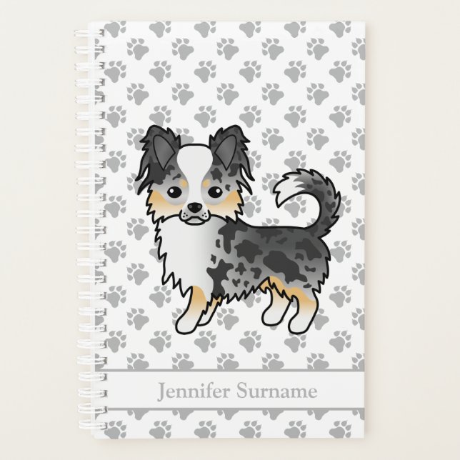 Blue Merle Long Coat Chihuahua Dog & Custom Text Planner (Front)