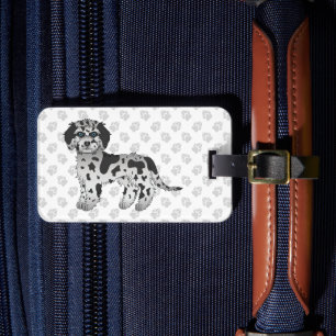 Blue Merle Mini Goldendoodle Cartoon Dog & Text Luggage Tag
