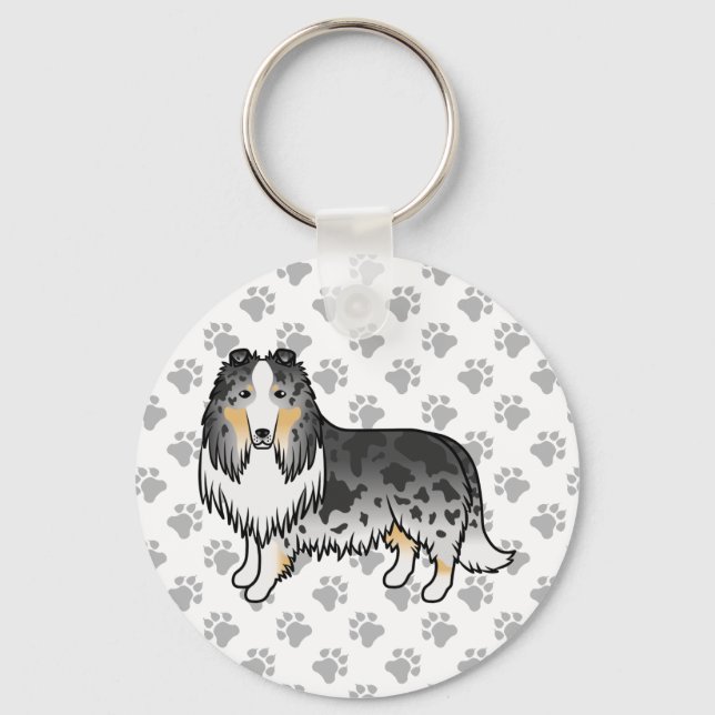 Blue Merle Rough Collie Cute Cartoon Dog Key Ring (Front)