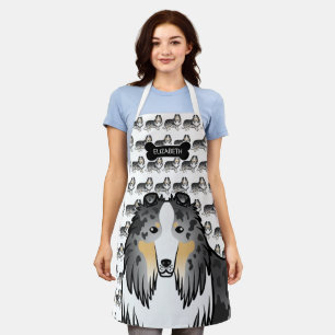 Blue Merle Rough Collie Cute Cartoon Dog & Name Apron