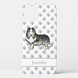 Blue Merle Rough Collie Cute Cartoon Dog & Name iPhone 12 Case