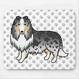 Blue Merle Rough Collie Cute Cartoon Dog & Paws Mouse Pad