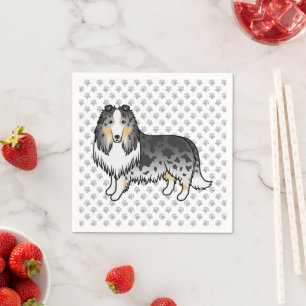 Blue Merle Rough Collie Cute Cartoon Dog & Paws Napkin