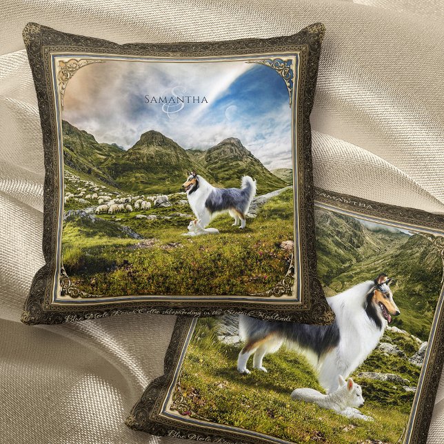 Blue Merle Rough Collie in Scottish Highlands - Th Cushion (Creator Uploaded)