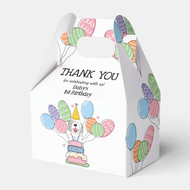 Blue Merle Sheepadoodle Birthday Thank You Favour Box (Front Side)