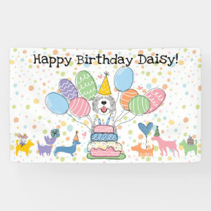 Blue Merle Sheepadoodle Dog Birthday Party Banner