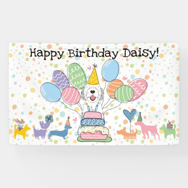 Blue Merle Sheepadoodle Dog  Birthday Party Banner (Horizontal)
