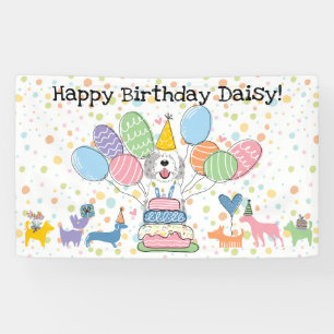 Blue Merle Sheepadoodle Dog Birthday Party Banner