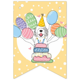 Blue Merle Sheepadoodle Dog Birthday Party Bunting