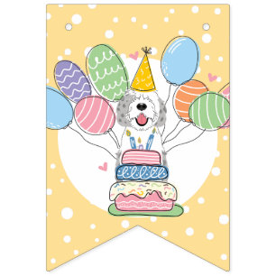 Blue Merle Sheepadoodle Dog Birthday Party Bunting
