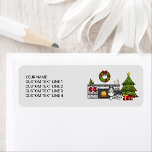 Blue Merle Sheltie Dog In A Christmas Room & Text Return Address Label