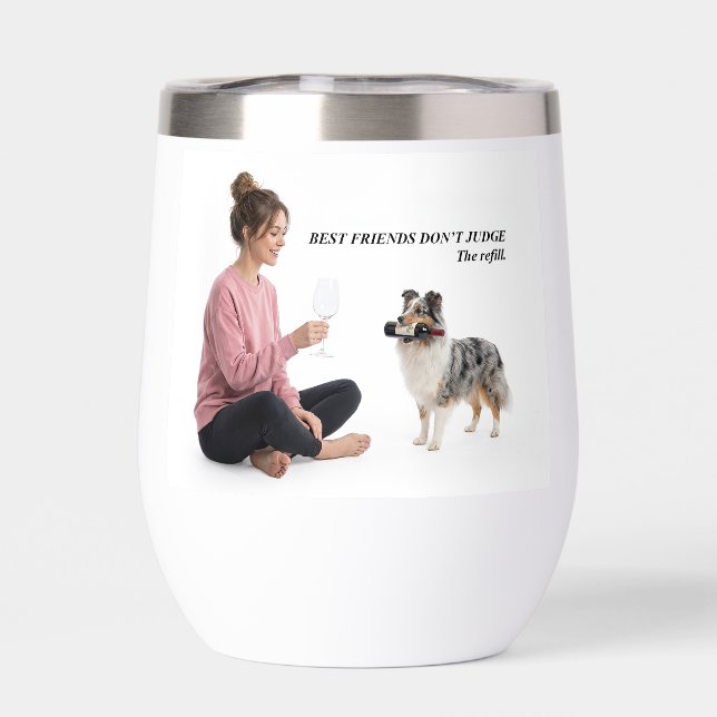 Blue Merle Sheltie Funny Wine Friend (Back)