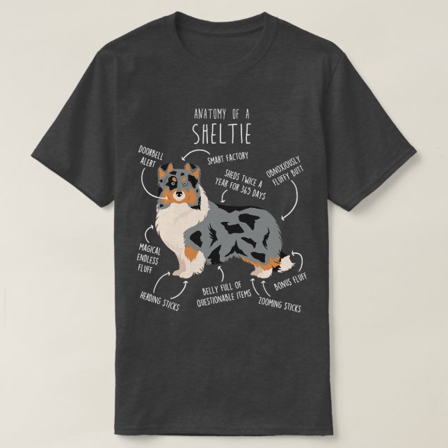 Blue Merle Sheltie Shetland Sheepdog Anatomy 2 T-Shirt (Design Front)