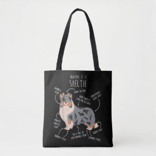 Blue Merle Sheltie Shetland Sheepdog Anatomy, Funn Tote Bag