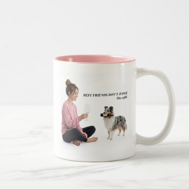 Blue Merle Sheltie Wine Humor Gift Two-Tone Coffee Mug (Right)