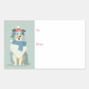 Blue Merle Sheltie Winter Gift  Rectangular Sticker