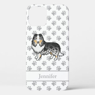 Blue Merle Shetland Sheepdog Cartoon Dog & Name iPhone 12 Case