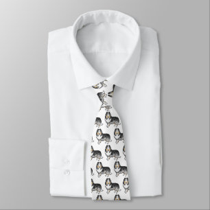 Blue Merle Shetland Sheepdog Cartoon Dog Pattern Tie