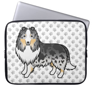 Blue Merle Shetland Sheepdog Cartoon Dog & Paws Laptop Sleeve