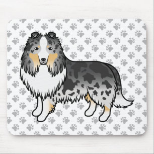 Blue Merle Shetland Sheepdog Cartoon Dog & Paws Mouse Pad