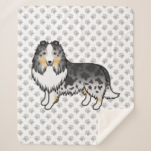 Blue Merle Shetland Sheepdog Cartoon Dog & Paws Sherpa Blanket