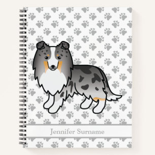 Blue Merle Shetland Sheepdog Dog & Custom Text Notebook