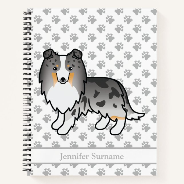 Blue Merle Shetland Sheepdog Dog & Custom Text Notebook (Front)