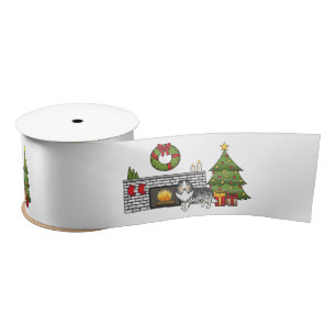 Blue Merle Shetland Sheepdog In A Christmas Room Satin Ribbon