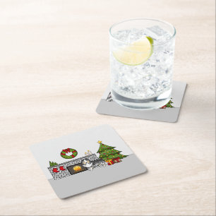 Blue Merle Shetland Sheepdog In A Christmas Room Square Paper Coaster