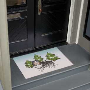 Blue Merle Shetland Sheepdog In A Winter Forest Doormat