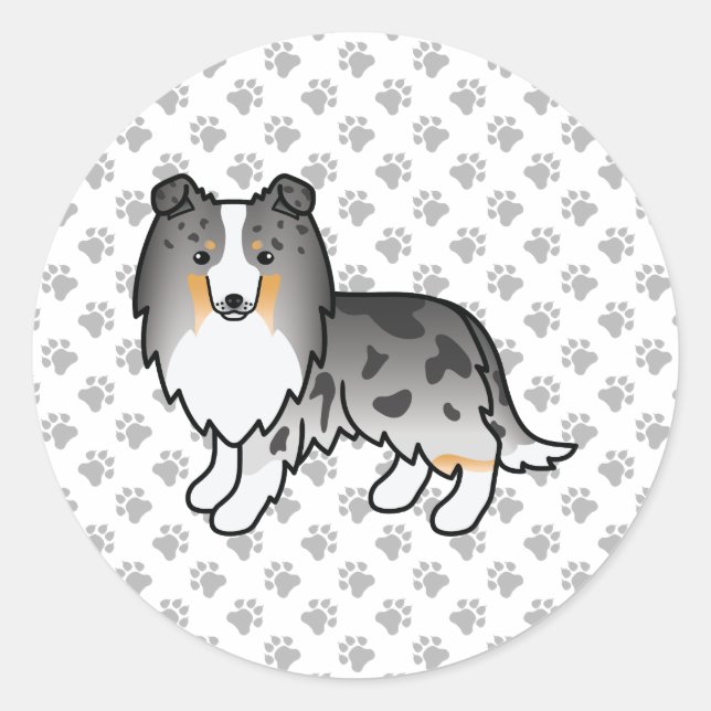Blue Merle Shetland Sheepdog Sheltie Cartoon Dog Classic Round Sticker (Front)