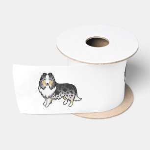 Blue Merle Shetland Sheepdog Sheltie Cartoon Dog Satin Ribbon