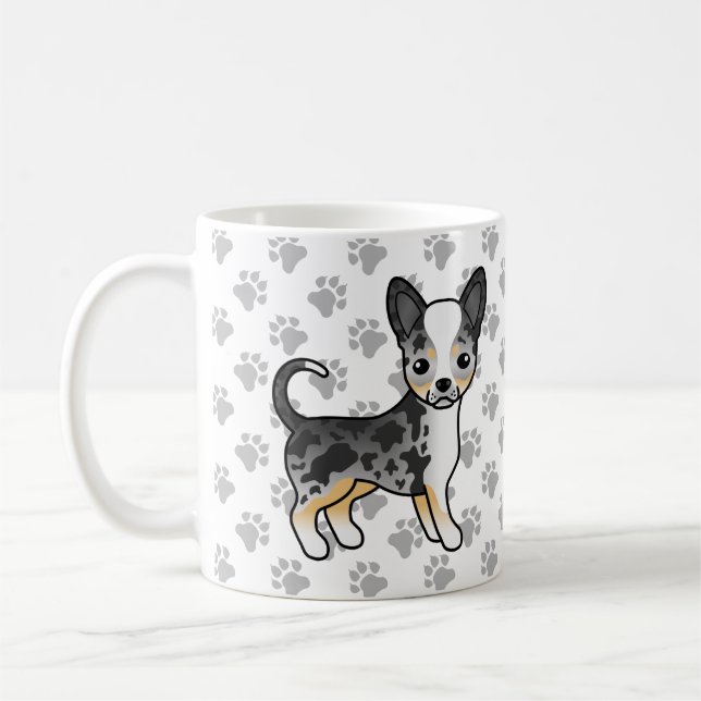Blue Merle Smooth Coat Chihuahua Cute Dog & Paws Coffee Mug (Left)