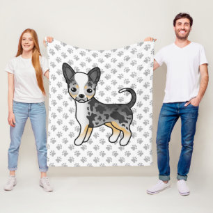 Blue Merle Smooth Coat Chihuahua Cute Dog & Paws Fleece Blanket