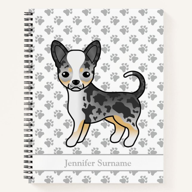 Blue Merle Smooth Coat Chihuahua Dog & Custom Text Notebook (Front)