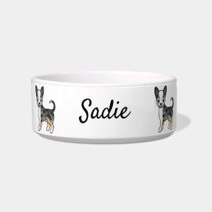 Blue Merle Smooth Coat Chihuahua Dog & Name Bowl