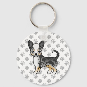 Blue Merle Smooth Coat Chihuahua Dog & Paws Key Ring