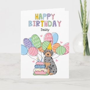 Blue Merle Tan Aussiedoodle Dog Happy Birthday Card