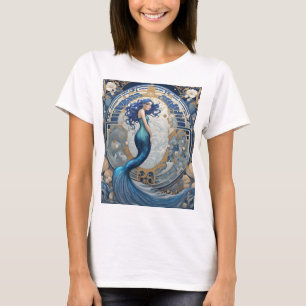 Blue Mermaid Art Nouveau Art Deco Style T-Shirt