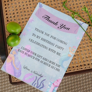 Blue Mermaid Birthday party thank you birthday Postcard