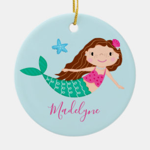 Blue Mermaid Christmas Script Name Ceramic Ornament