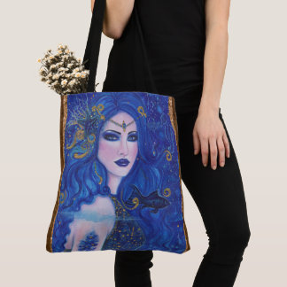 Blue Mermaid fantasy art tote bag by Renee