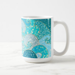 Blue Mermaid Faux Glitter Sea- Teal Gold Ocean Coffee Mug