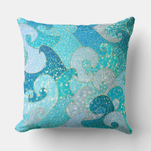 Blue Mermaid Faux Glitter Sea- Teal Gold Ocean Cushion