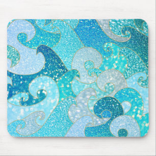 Blue Mermaid Faux Glitter Sea- Teal Gold Ocean Mouse Pad