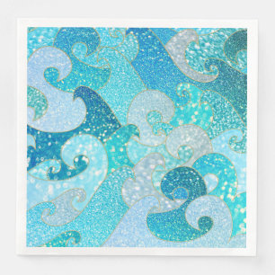 Blue Mermaid Faux Glitter Sea- Teal Gold Ocean Napkin